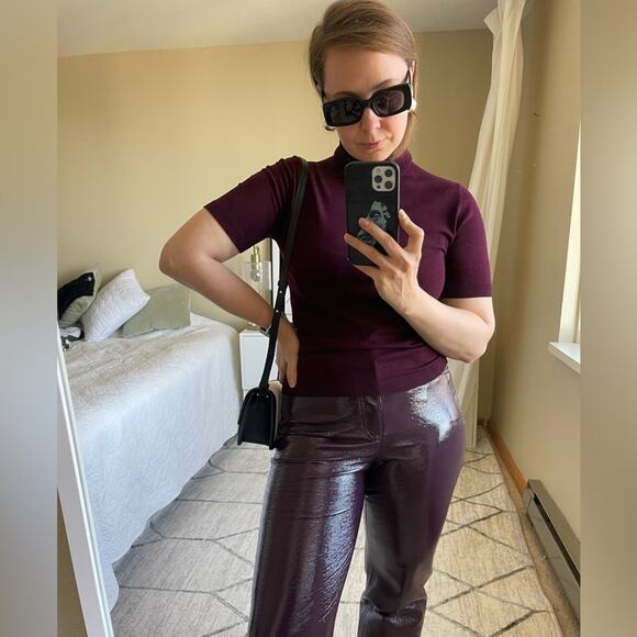 ☘️ Mango Short Sleeve Turtleneck in Burgundy / Mauve, L - Picture 12 of 12